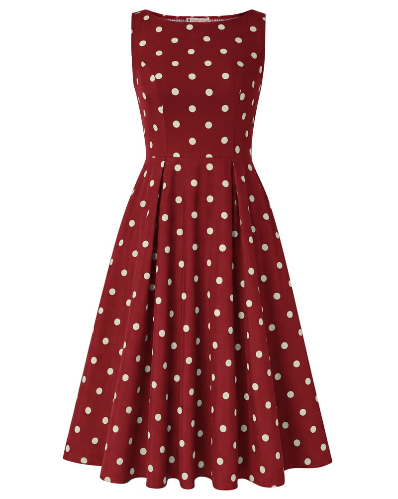 belle poque 1950s Vintage Polka Dot Dress for Women Boat Neck Midi A Line Cocktail Party Dresses Wine