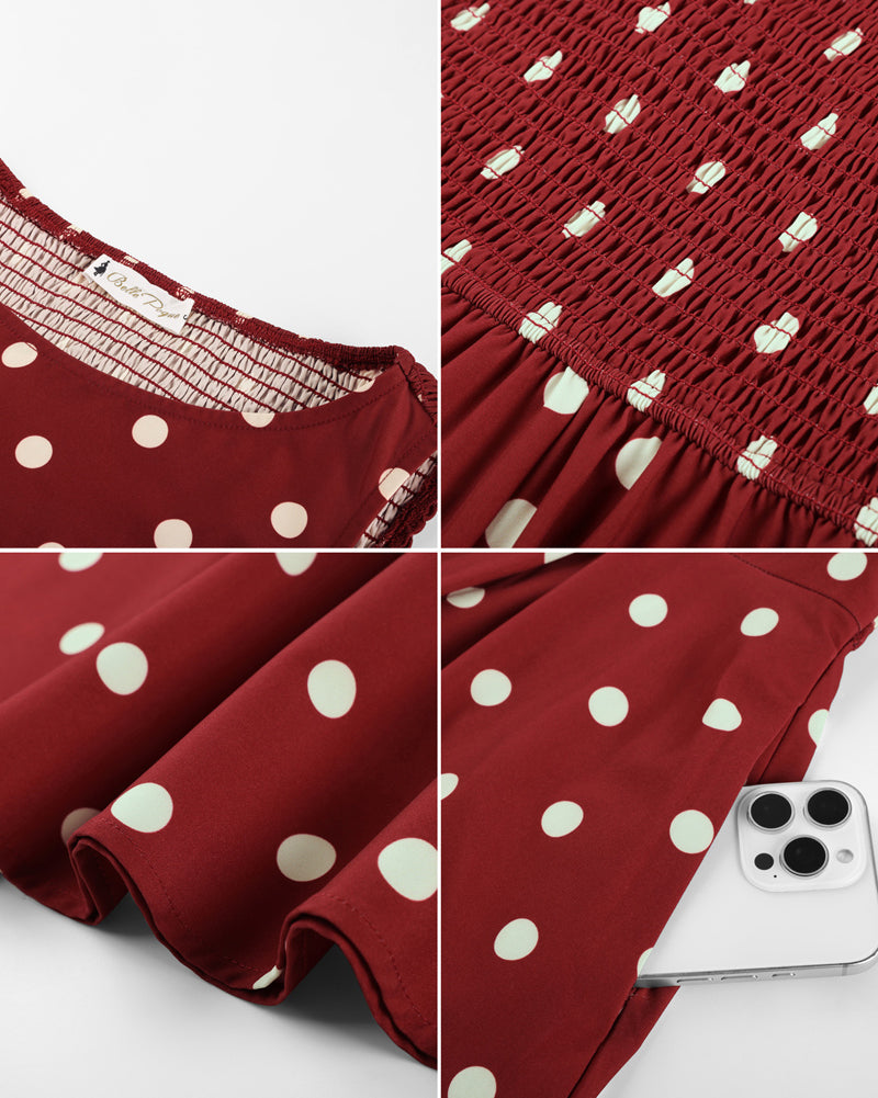 belle poque 1950s Vintage Polka Dot Dress for Women Boat Neck Midi A Line Cocktail Party Dresses