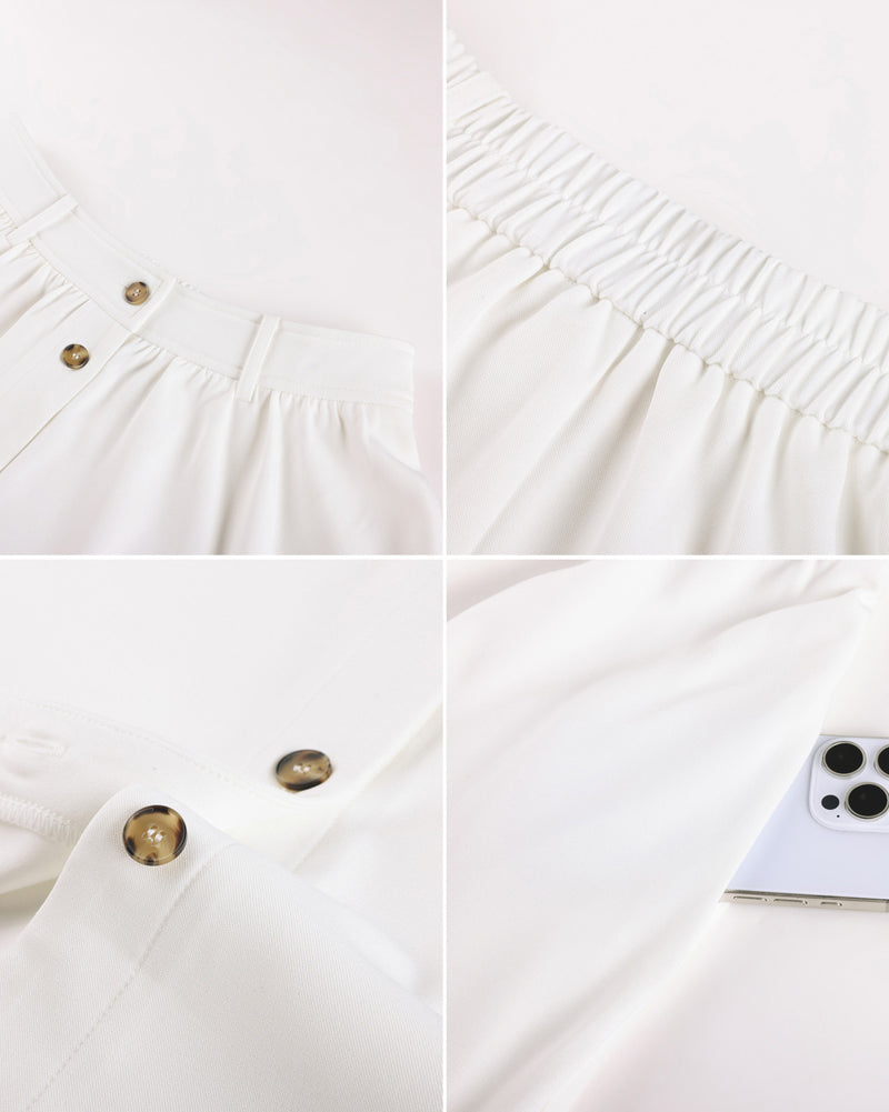 belle poque 1950s Women's Midi Skirt with Pockets Vintage Buttoned Front A-Line Skirt