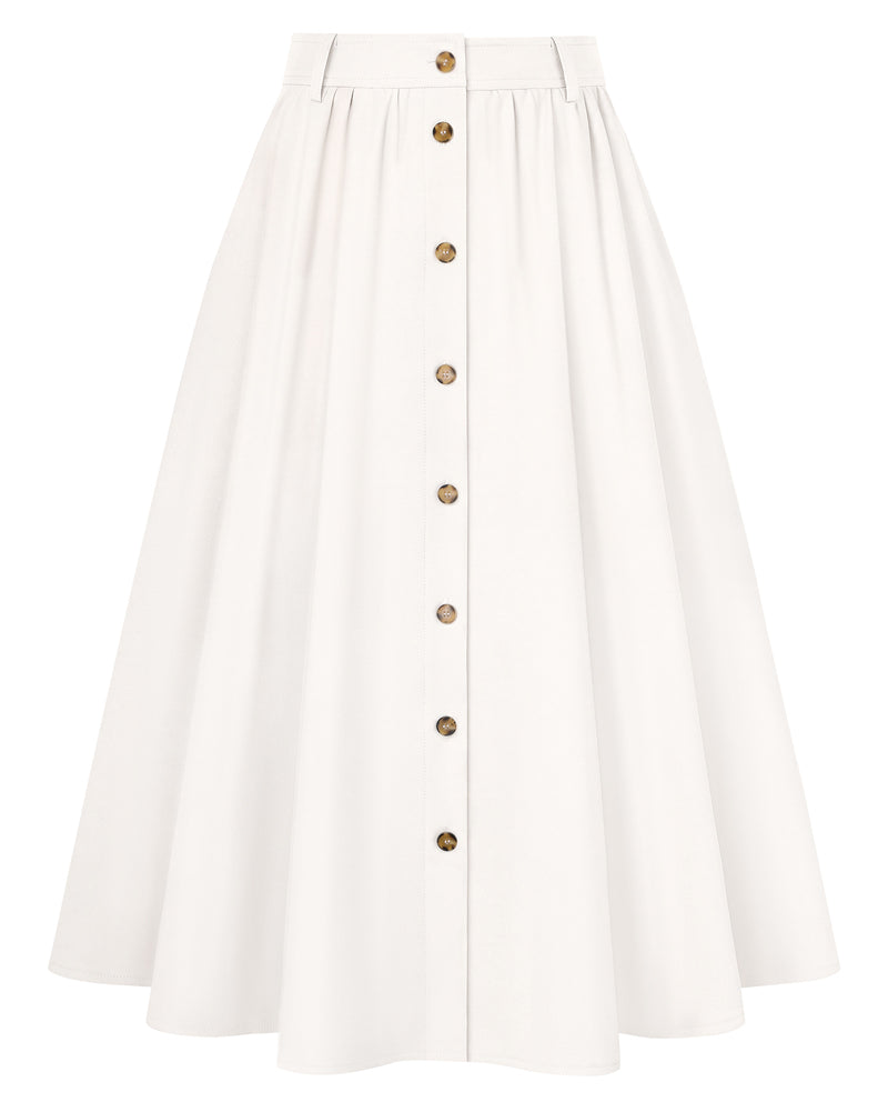 belle poque 1950s Women's Midi Skirt with Pockets Vintage Buttoned Front A-Line Skirt