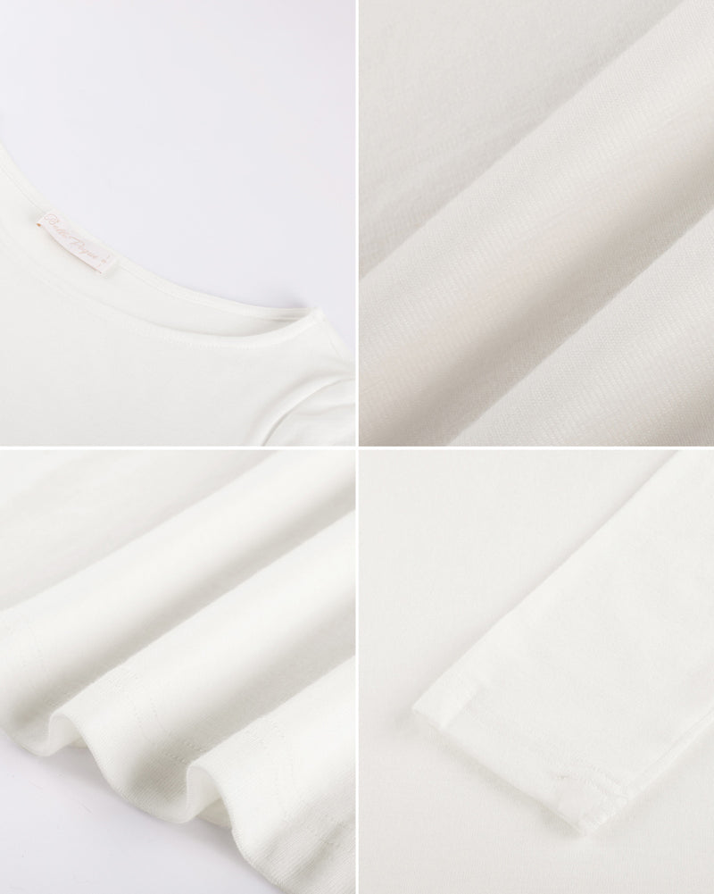 belle poque Women's Wool Long Sleeve Boat Neck Tops Fitted Basic Tees Wool Base Layer Women