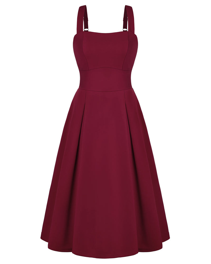 belle poque Women's Midi Dress Semi Formal Elegant Dress for Cocktail Party with Pockets Wine