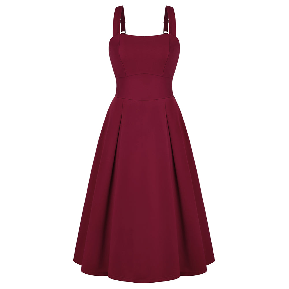 belle poque Women's Midi Dress Semi Formal Elegant Dress for Cocktail Party with Pockets Wine
