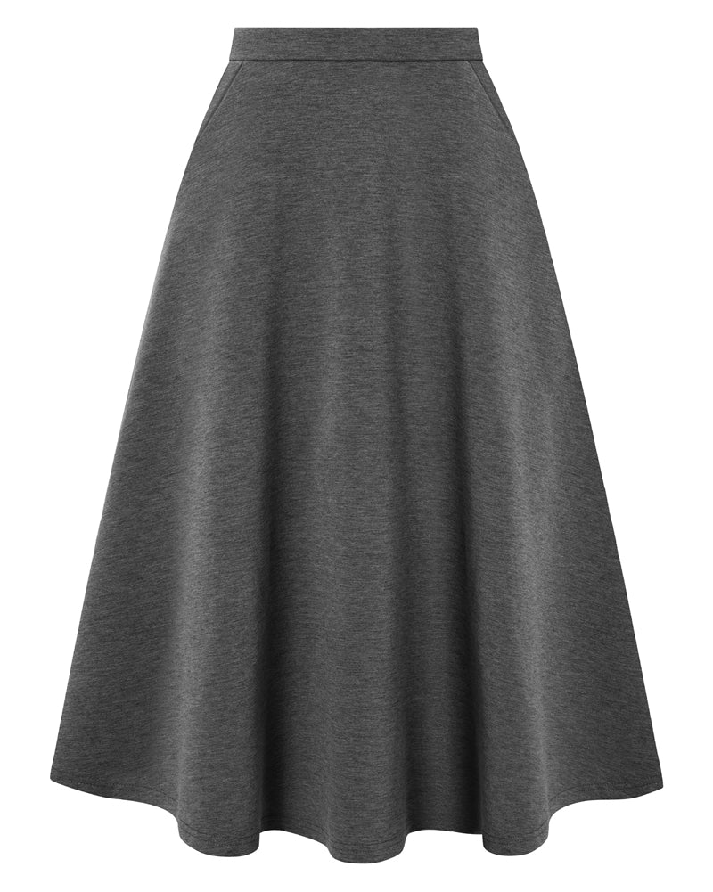 belle poque 1980s Vintage A-Line Midi Skirt Work Business Skirts with Pockets Dark Gray