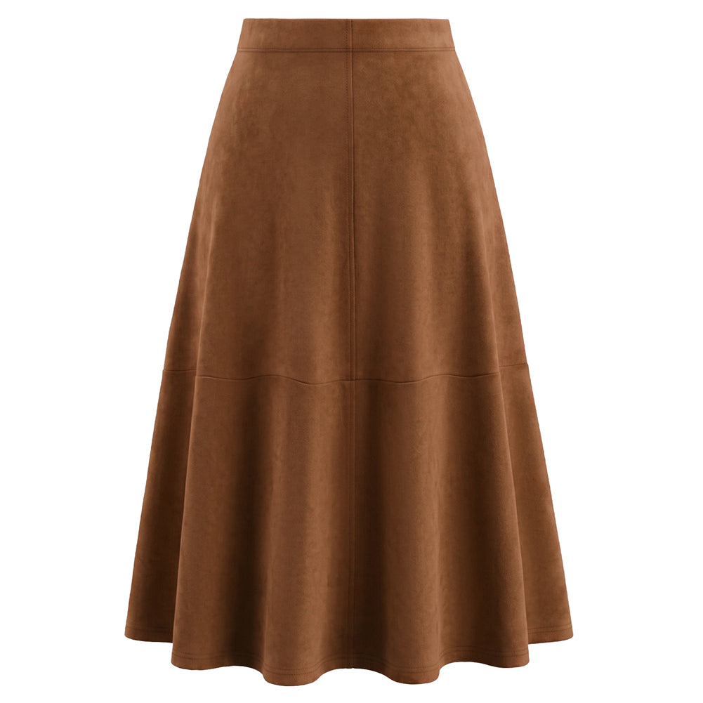 Women's Suede Skirts High Waist A Line Business Work Midi Skirt