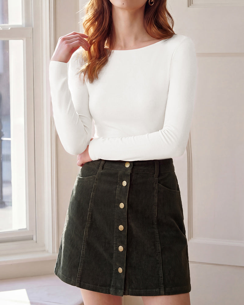 belle poque Women's Wool Long Sleeve Boat Neck Tops Fitted Basic Tees Wool Base Layer Women
