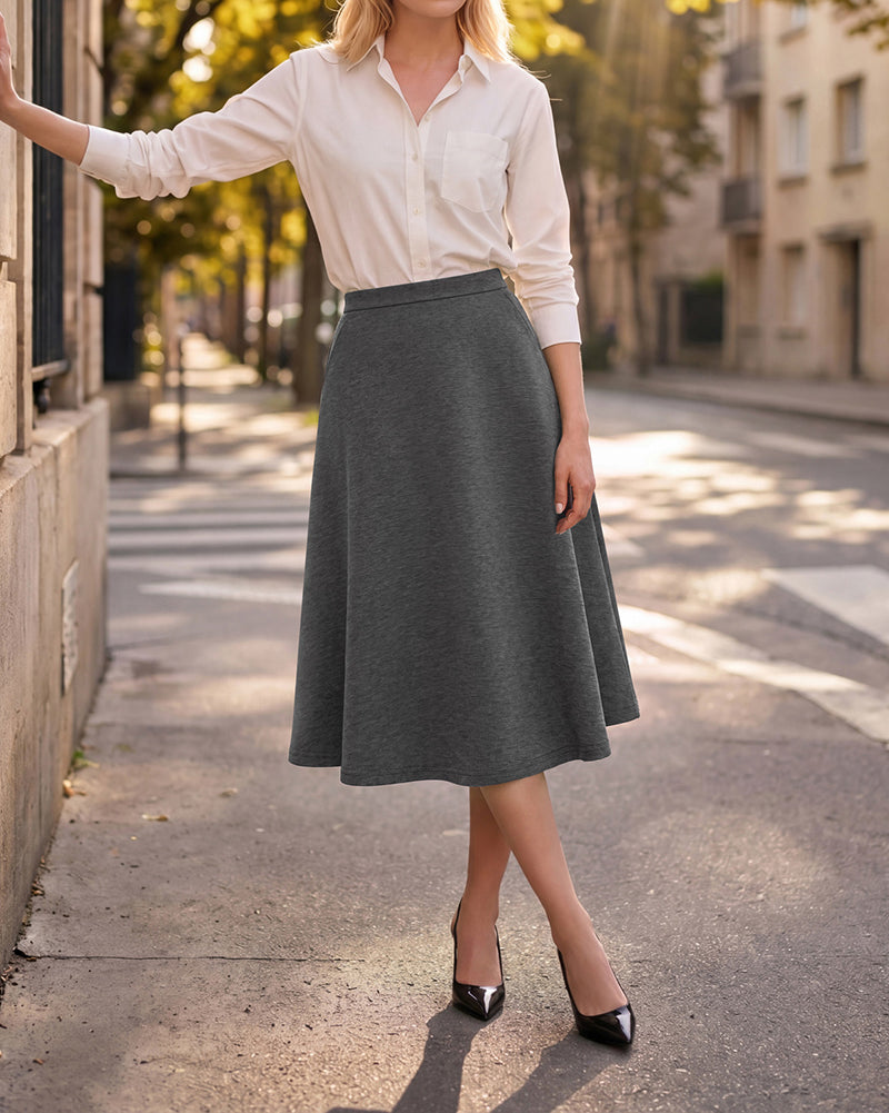 belle poque 1980s Vintage A-Line Midi Skirt Work Business Skirts with Pockets