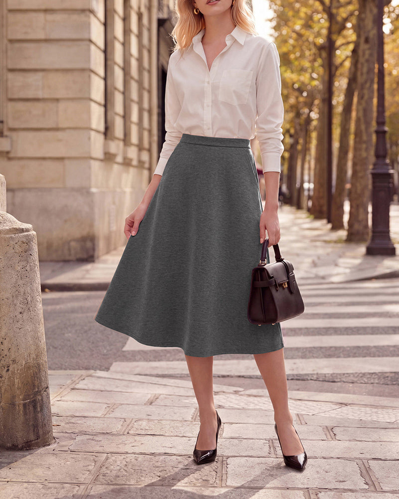 belle poque 1980s Vintage A-Line Midi Skirt Work Business Skirts with Pockets