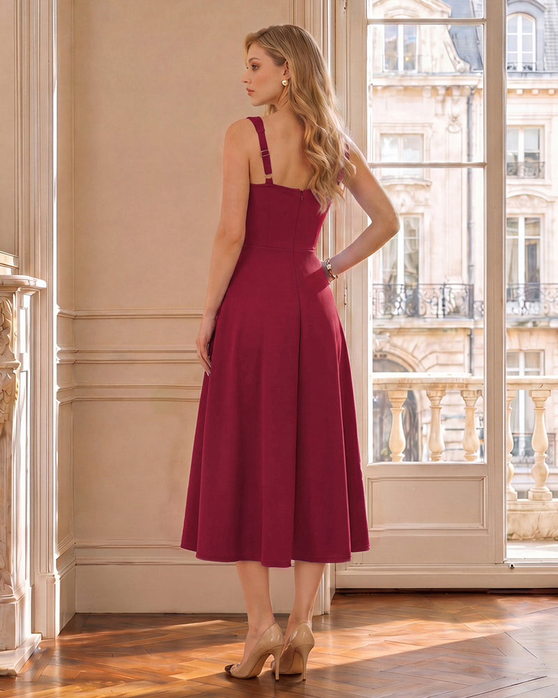 belle poque Women's Midi Dress Semi Formal Elegant Dress for Cocktail Party with Pockets