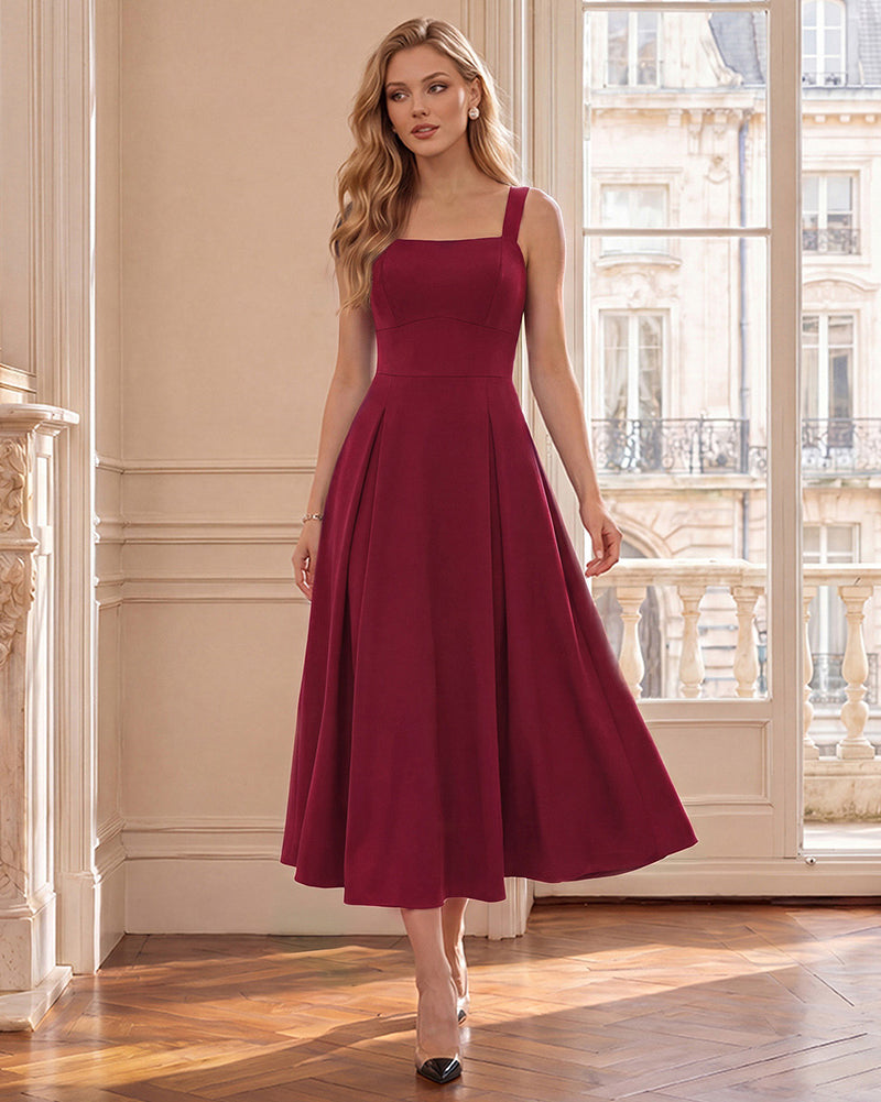 belle poque Women's Midi Dress Semi Formal Elegant Dress for Cocktail Party with Pockets