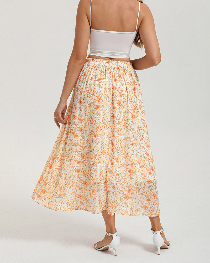 belle poque Women Summer Vacation Swing Floral Skirt Comfy A-Line Maxi Skirt