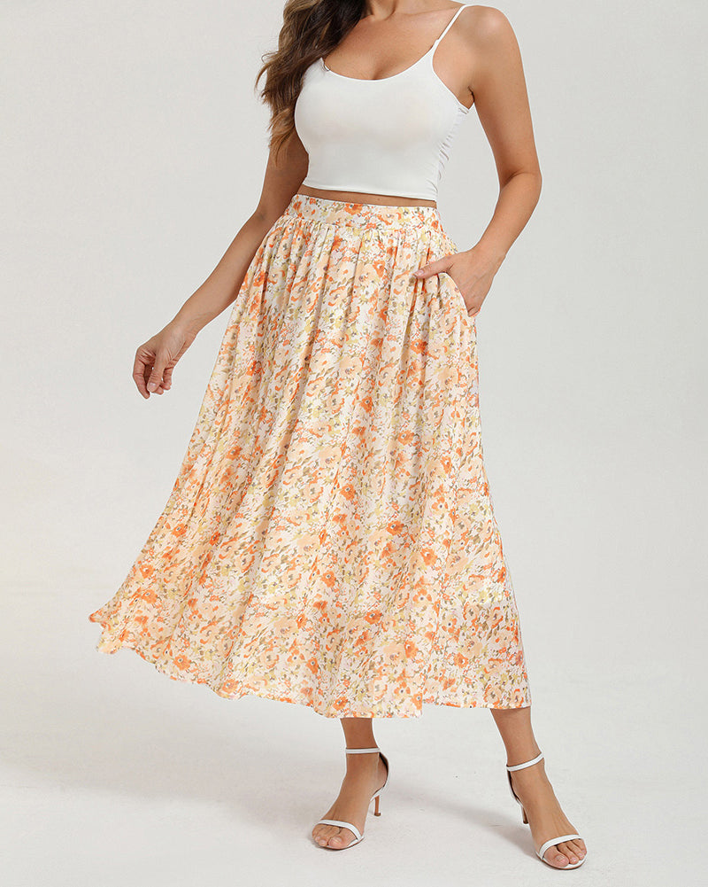 belle poque Women Summer Vacation Swing Floral Skirt Comfy A-Line Maxi Skirt