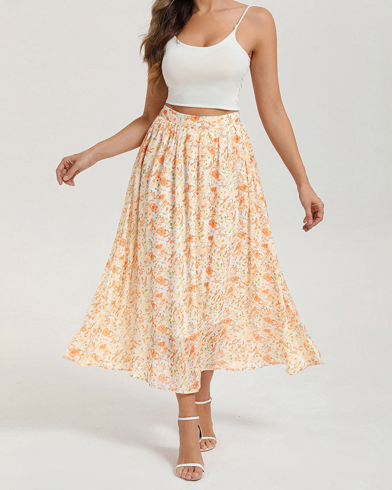 belle poque Women Summer Vacation Swing Floral Skirt Comfy A-Line Maxi Skirt