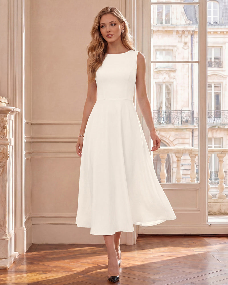 belle poque 1980s Vintage Women's Cocktail Dress Elegant A Line Midi Dresses with Pockets