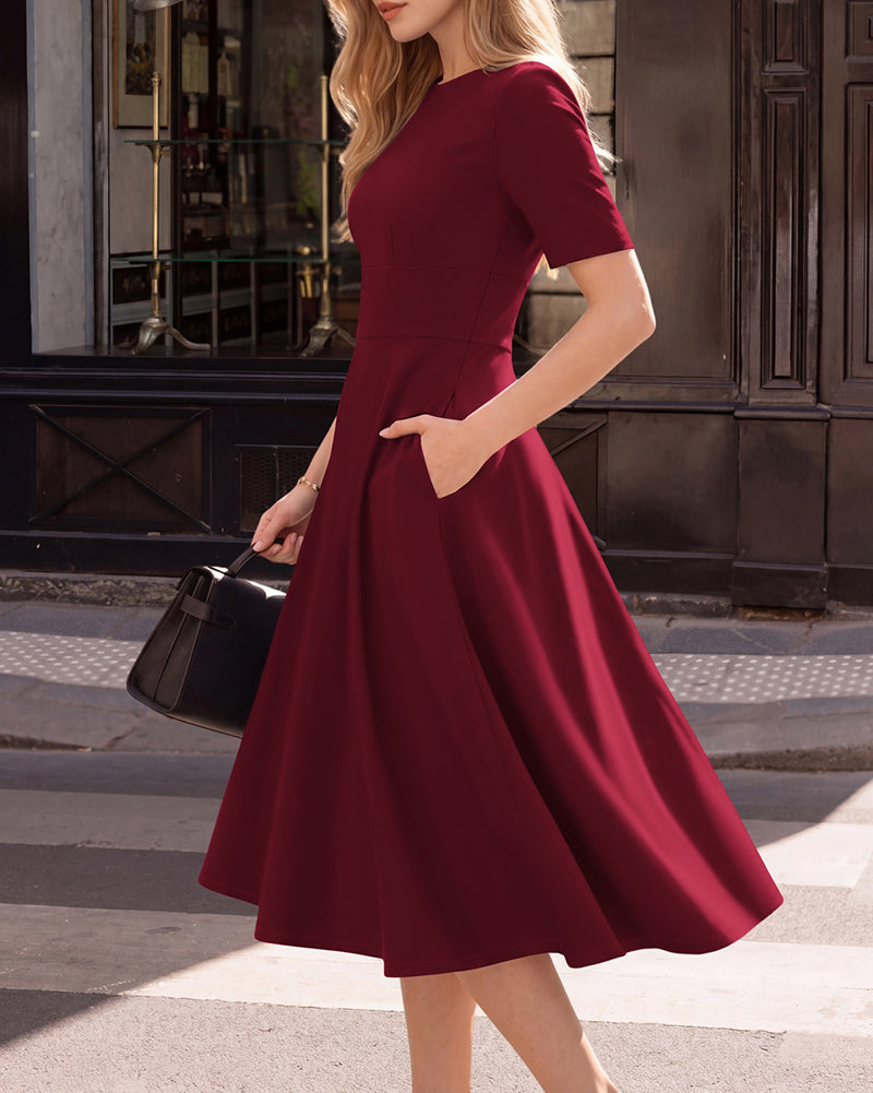 belle poque 1950s Vintage Work Dresses for Women V-Back Cocktail Dress with Pockets