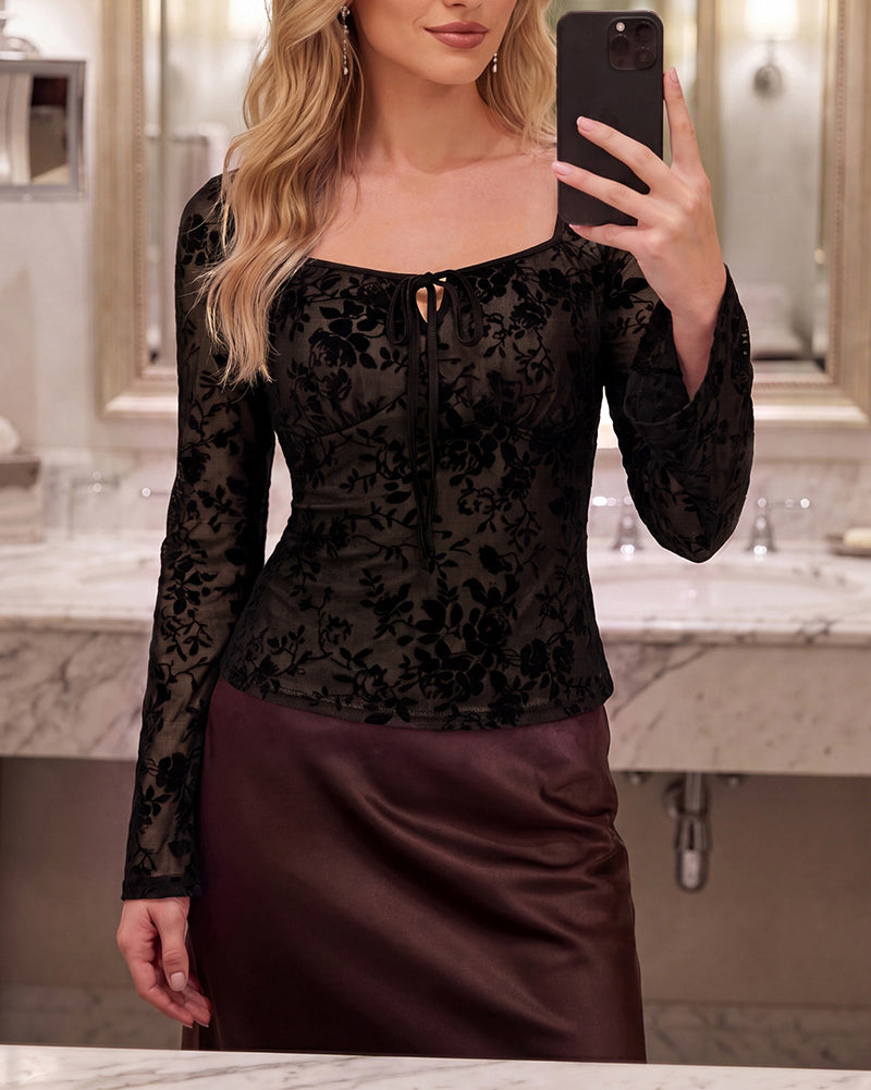 belle poque Women Vintage Date Tops Long Sleeve Mesh Lace Tops