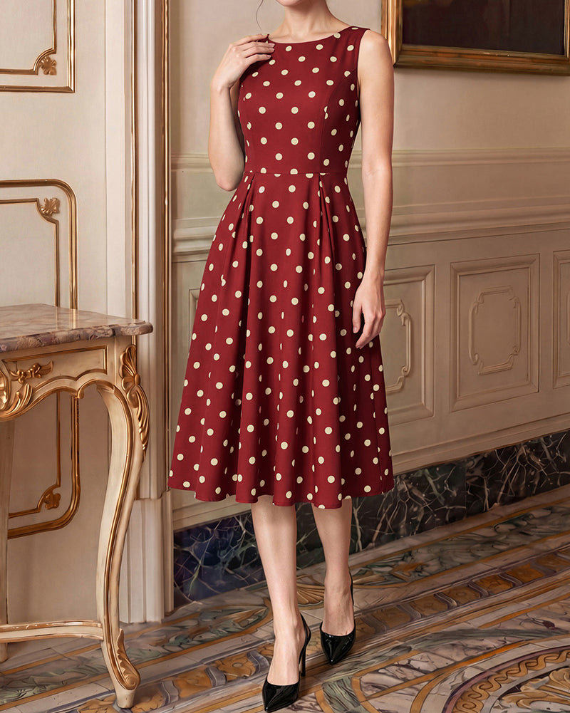 belle poque 1950s Vintage Polka Dot Dress for Women Boat Neck Midi A Line Cocktail Party Dresses