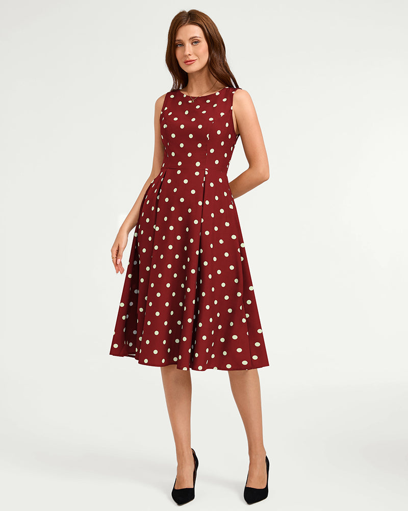 belle poque 1950s Vintage Polka Dot Dress for Women Boat Neck Midi A Line Cocktail Party Dresses