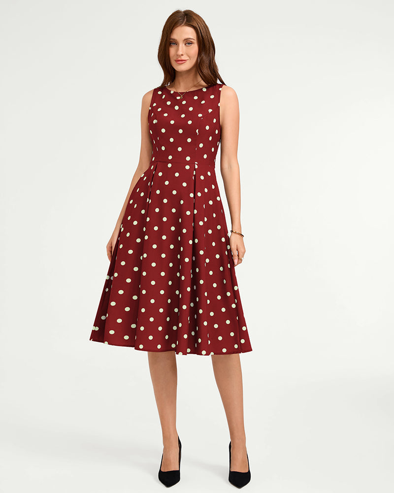 belle poque 1950s Vintage Polka Dot Dress for Women Boat Neck Midi A Line Cocktail Party Dresses
