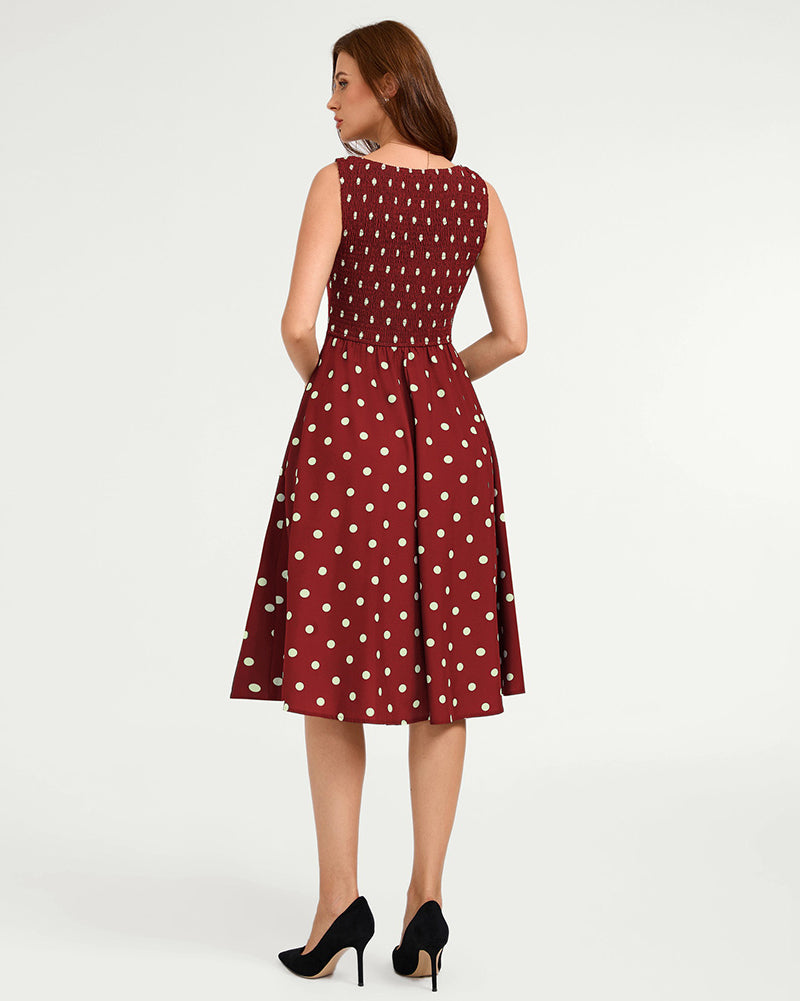 belle poque 1950s Vintage Polka Dot Dress for Women Boat Neck Midi A Line Cocktail Party Dresses