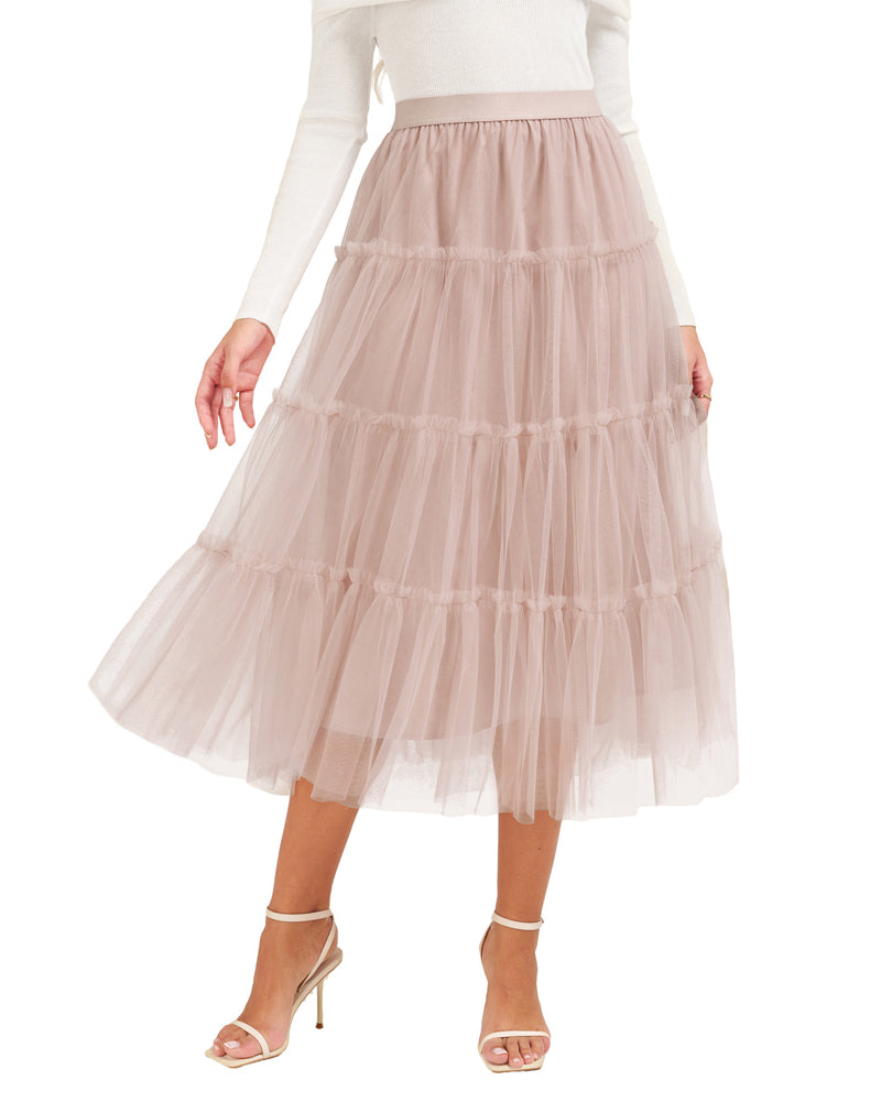 belle poque 1960s Vintage Tulle Skirts for Women A-line Flowy Ruffle Skirt for Date Party