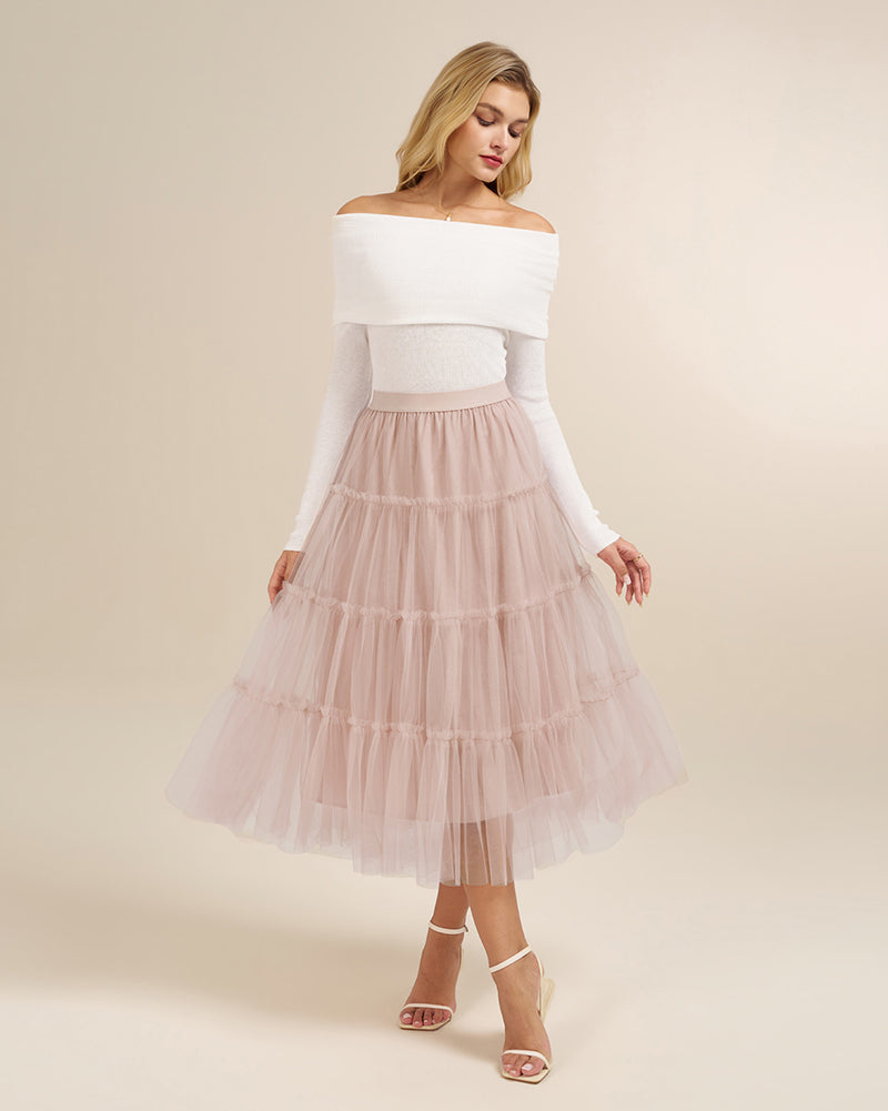 belle poque 1960s Vintage Tulle Skirts for Women A-line Flowy Ruffle Skirt for Date Party