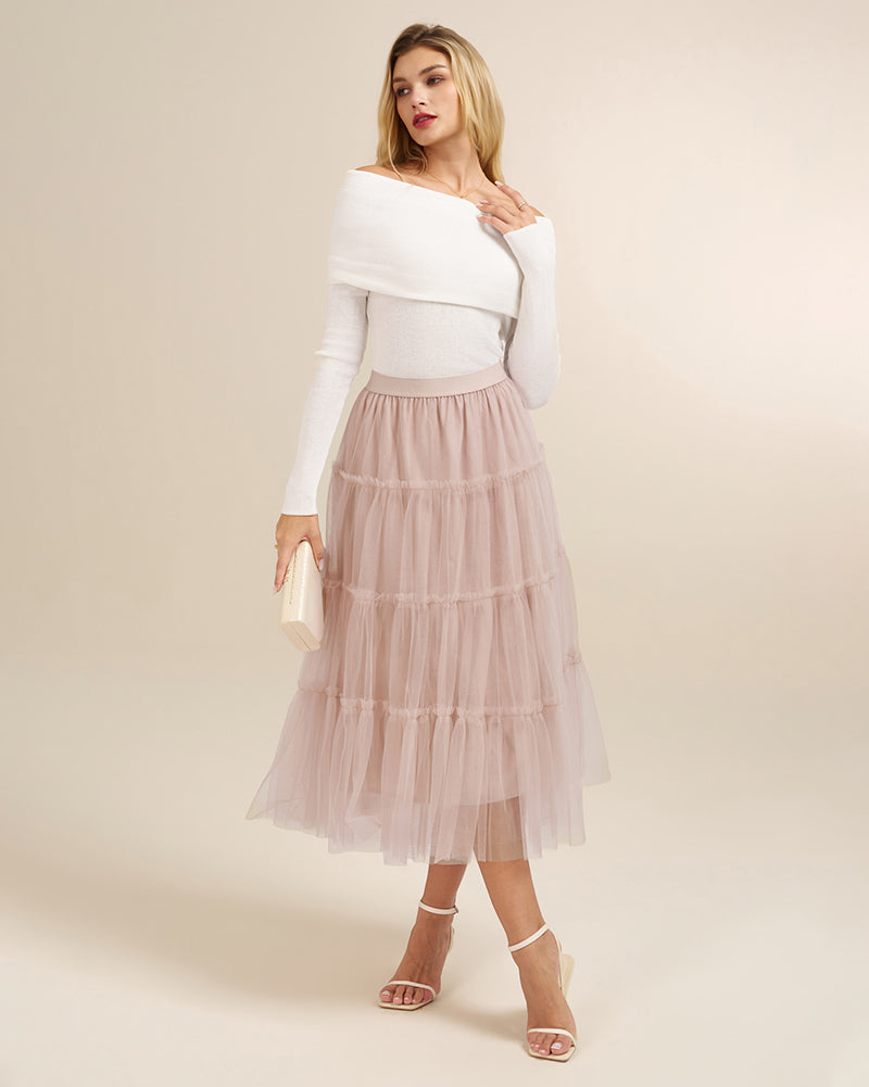 belle poque 1960s Vintage Tulle Skirts for Women A-line Flowy Ruffle Skirt for Date Party