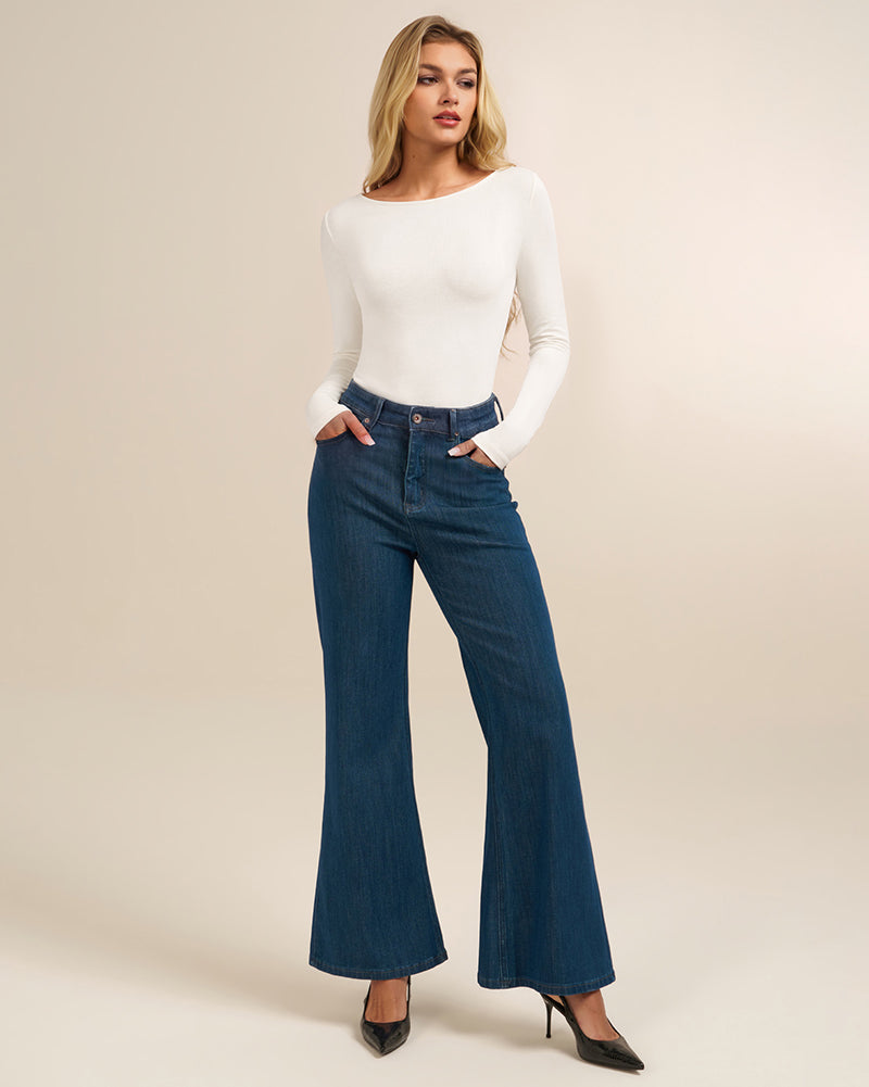 belle poque Women's Wool Long Sleeve Boat Neck Tops Fitted Basic Tees Wool Base Layer Women
