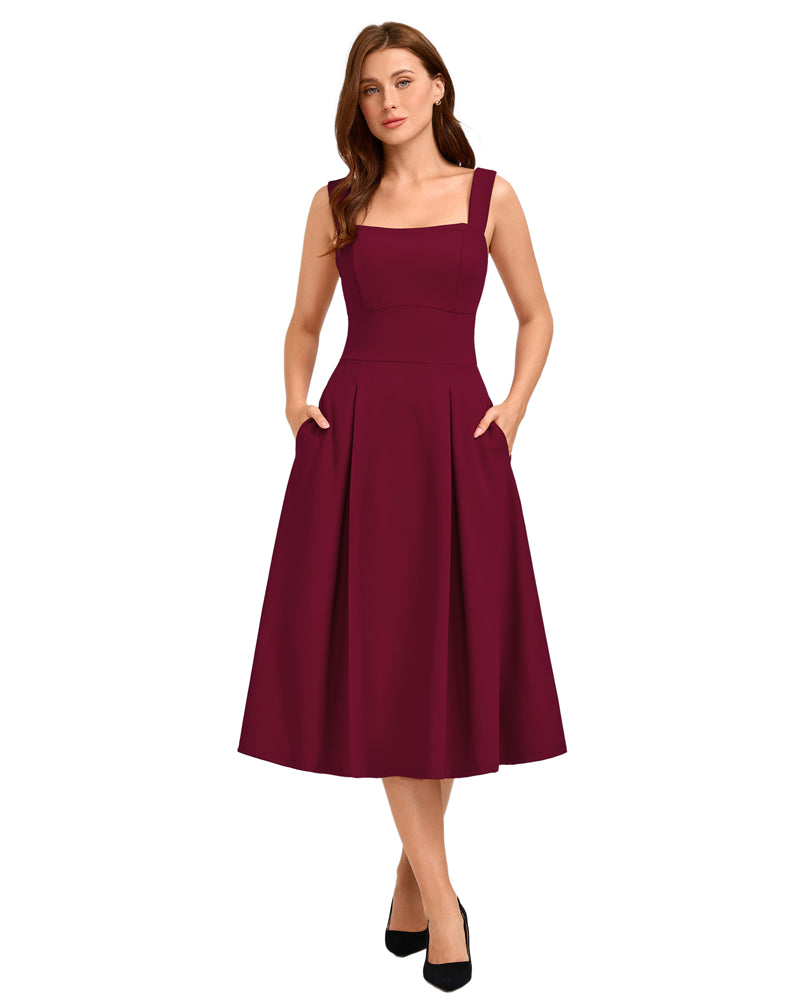 belle poque Women's Midi Dress Semi Formal Elegant Dress for Cocktail Party with Pockets
