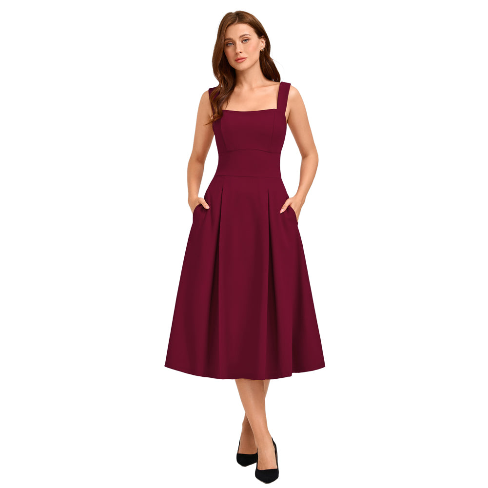 belle poque Women's Midi Dress Semi Formal Elegant Dress for Cocktail Party with Pockets