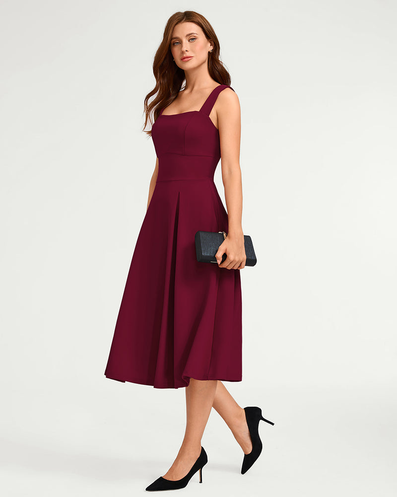 belle poque Women's Midi Dress Semi Formal Elegant Dress for Cocktail Party with Pockets
