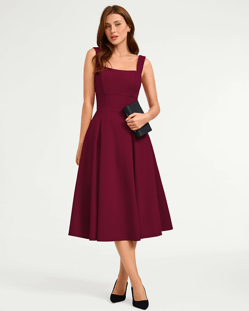 belle poque Women's Midi Dress Semi Formal Elegant Dress for Cocktail Party with Pockets