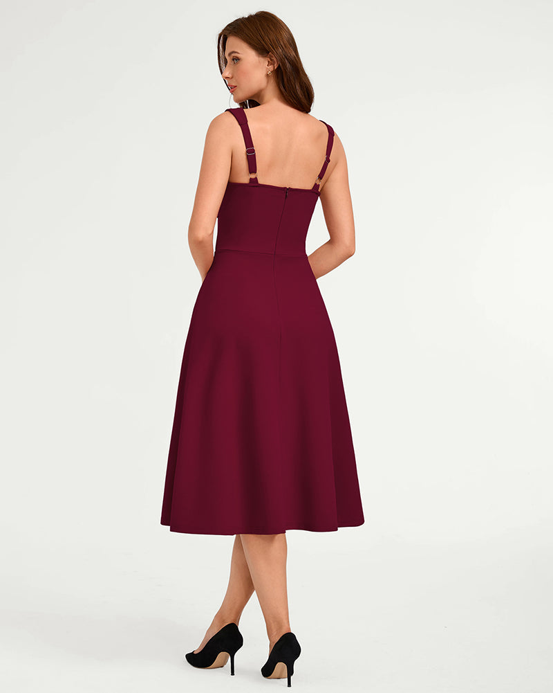 belle poque Women's Midi Dress Semi Formal Elegant Dress for Cocktail Party with Pockets