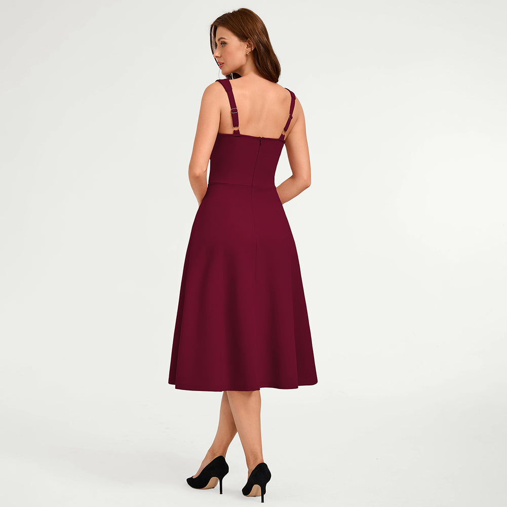 belle poque Women's Midi Dress Semi Formal Elegant Dress for Cocktail Party with Pockets