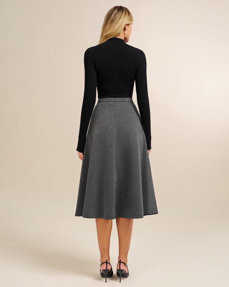 belle poque 1980s Vintage A-Line Midi Skirt Work Business Skirts with Pockets