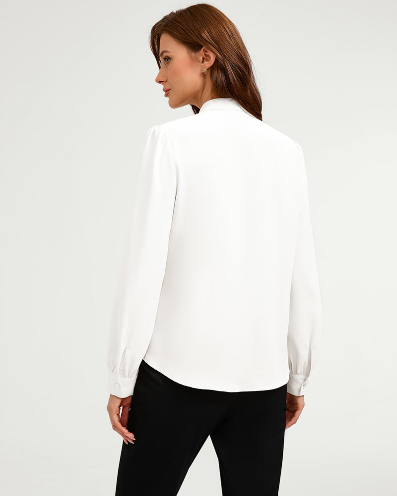 belle poque Women Vintage Long Sleeve Bow-Knot Decorated Button-up Tops
