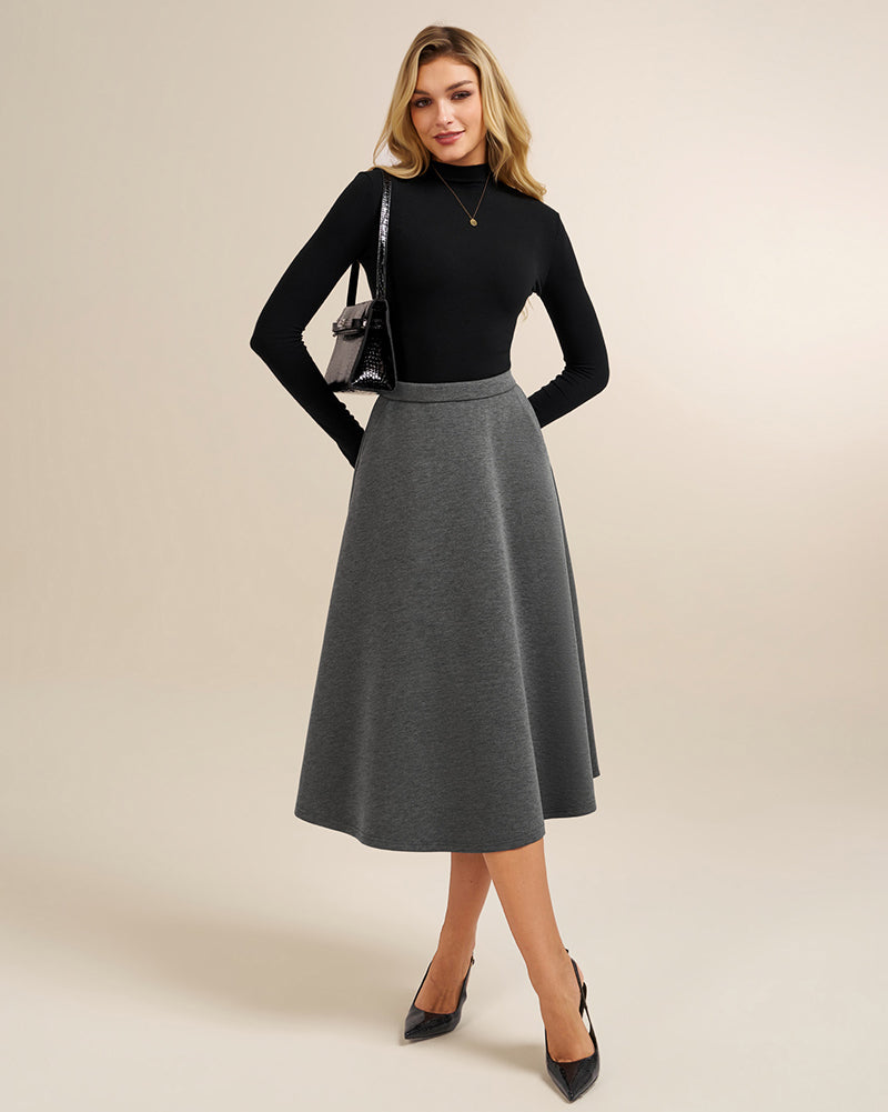 belle poque 1980s Vintage A-Line Midi Skirt Work Business Skirts with Pockets