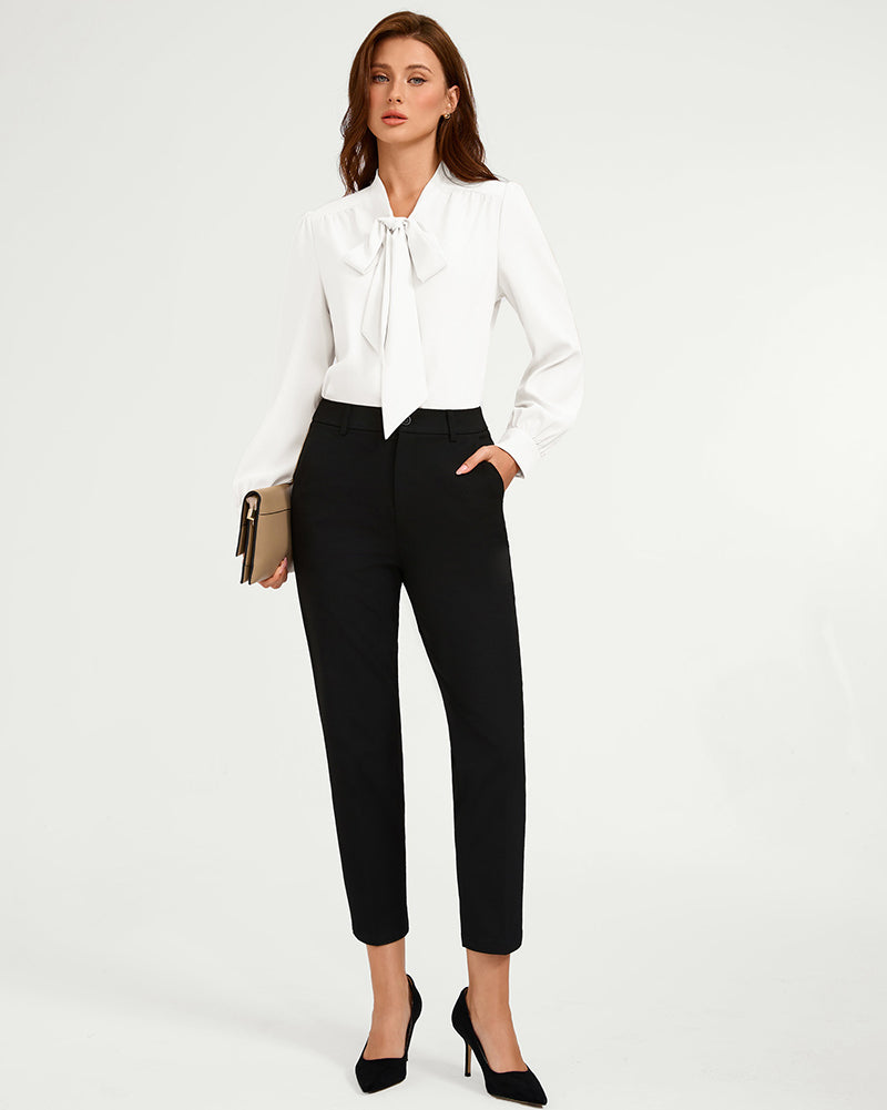 belle poque Women Vintage Long Sleeve Bow-Knot Decorated Button-up Tops