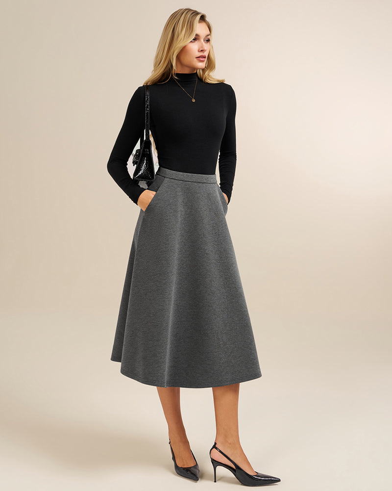 belle poque 1980s Vintage A-Line Midi Skirt Work Business Skirts with Pockets
