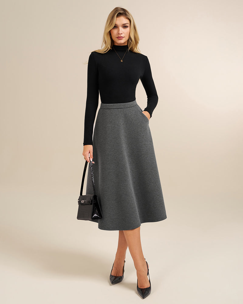 belle poque 1980s Vintage A-Line Midi Skirt Work Business Skirts with Pockets