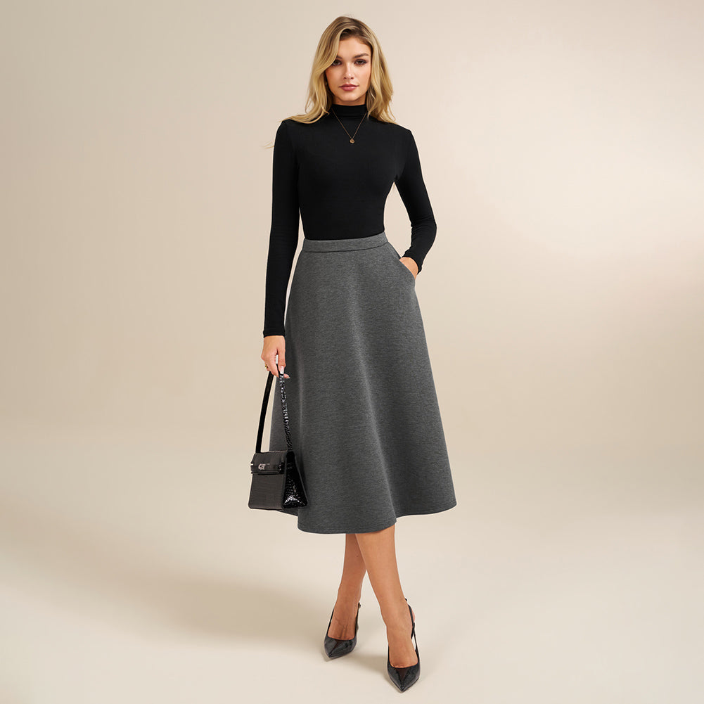 belle poque 1980s Vintage A-Line Midi Skirt Work Business Skirts with Pockets