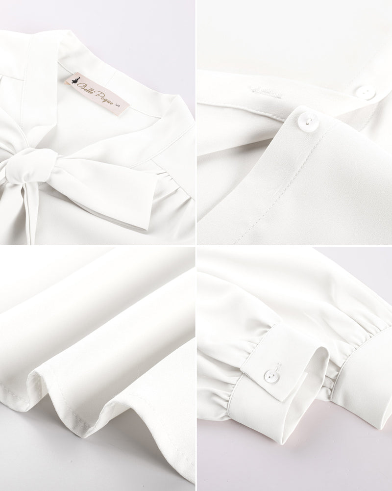 belle poque Women Vintage Long Sleeve Bow-Knot Decorated Button-up Tops