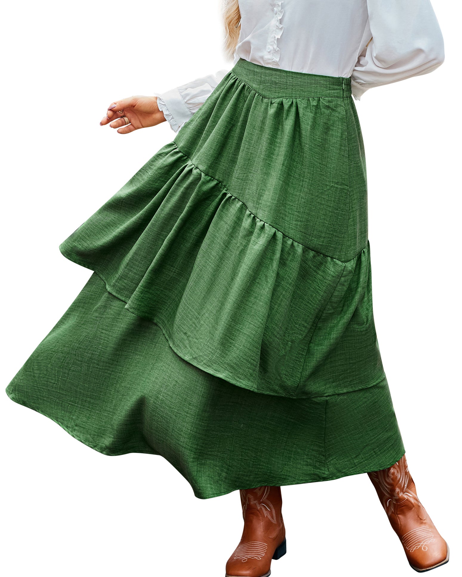 belle poque BP Women Vintage 2-Layer Swing Skirt Elastic High Waist Maxi Skirt