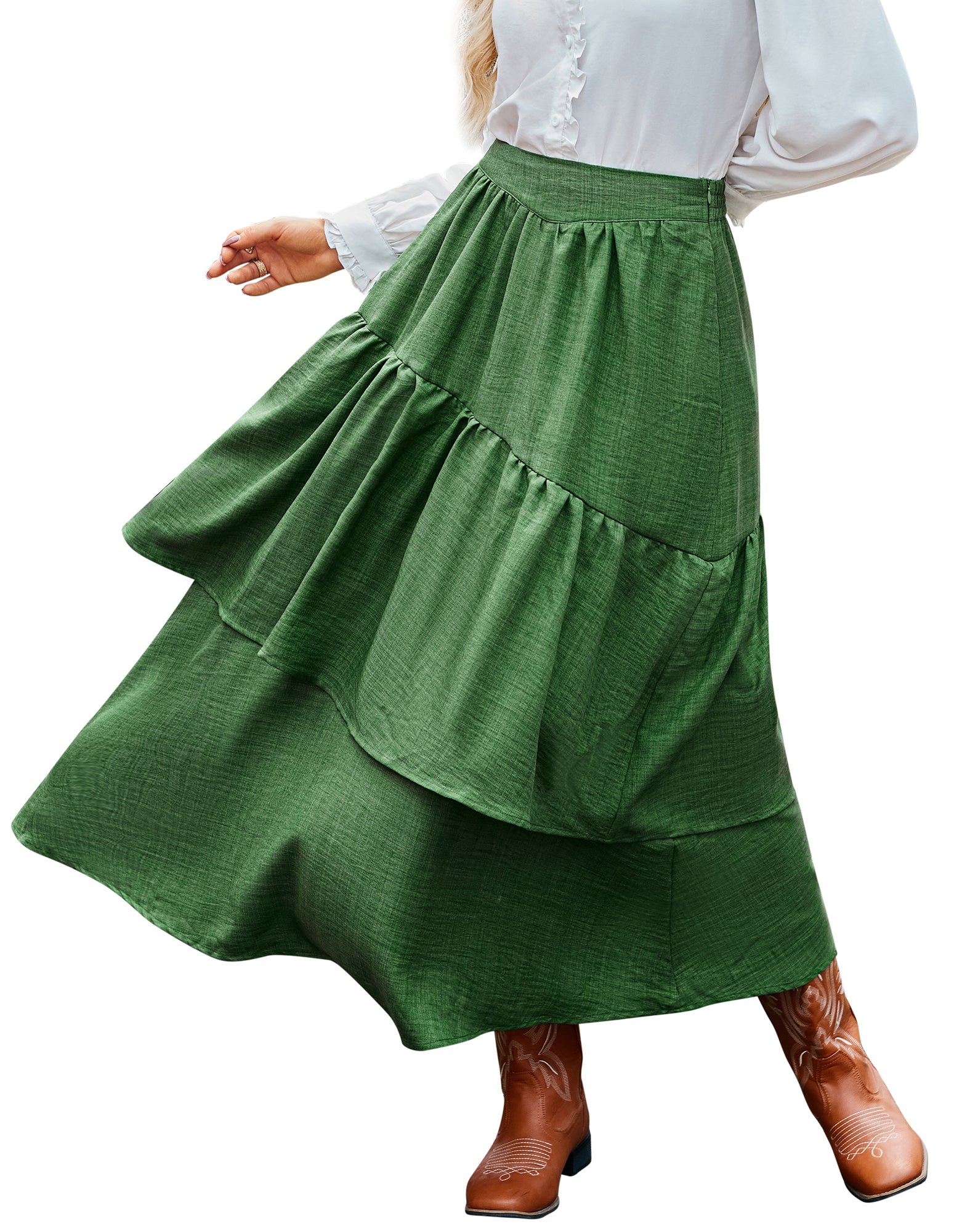 belle poque BP Women Vintage 2-Layer Swing Skirt Elastic High Waist Maxi Skirt
