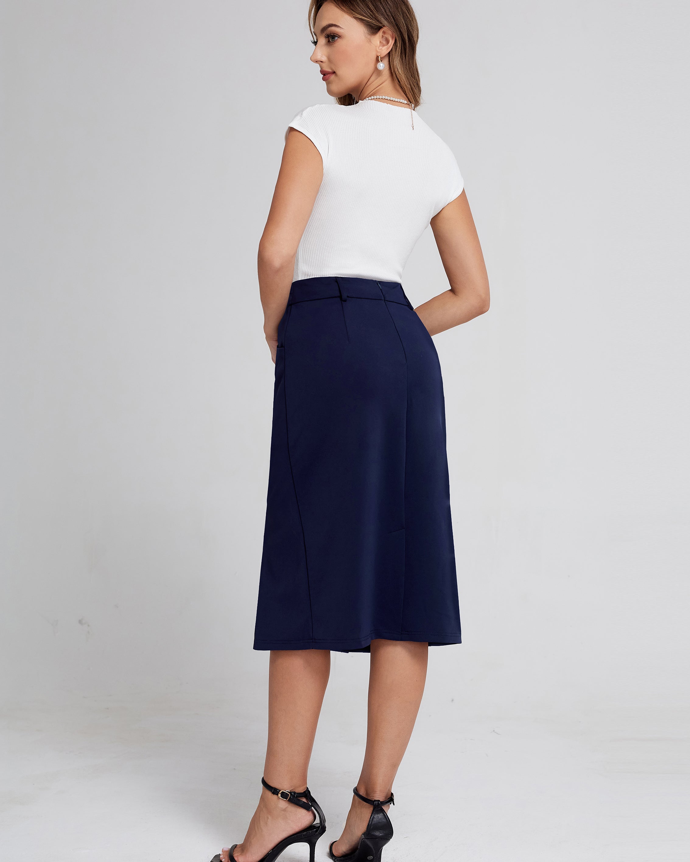 belle poque BP Women Vintage Bodycon Skirt Elastic Waist Below Knee Hips-Wrapped Skirt