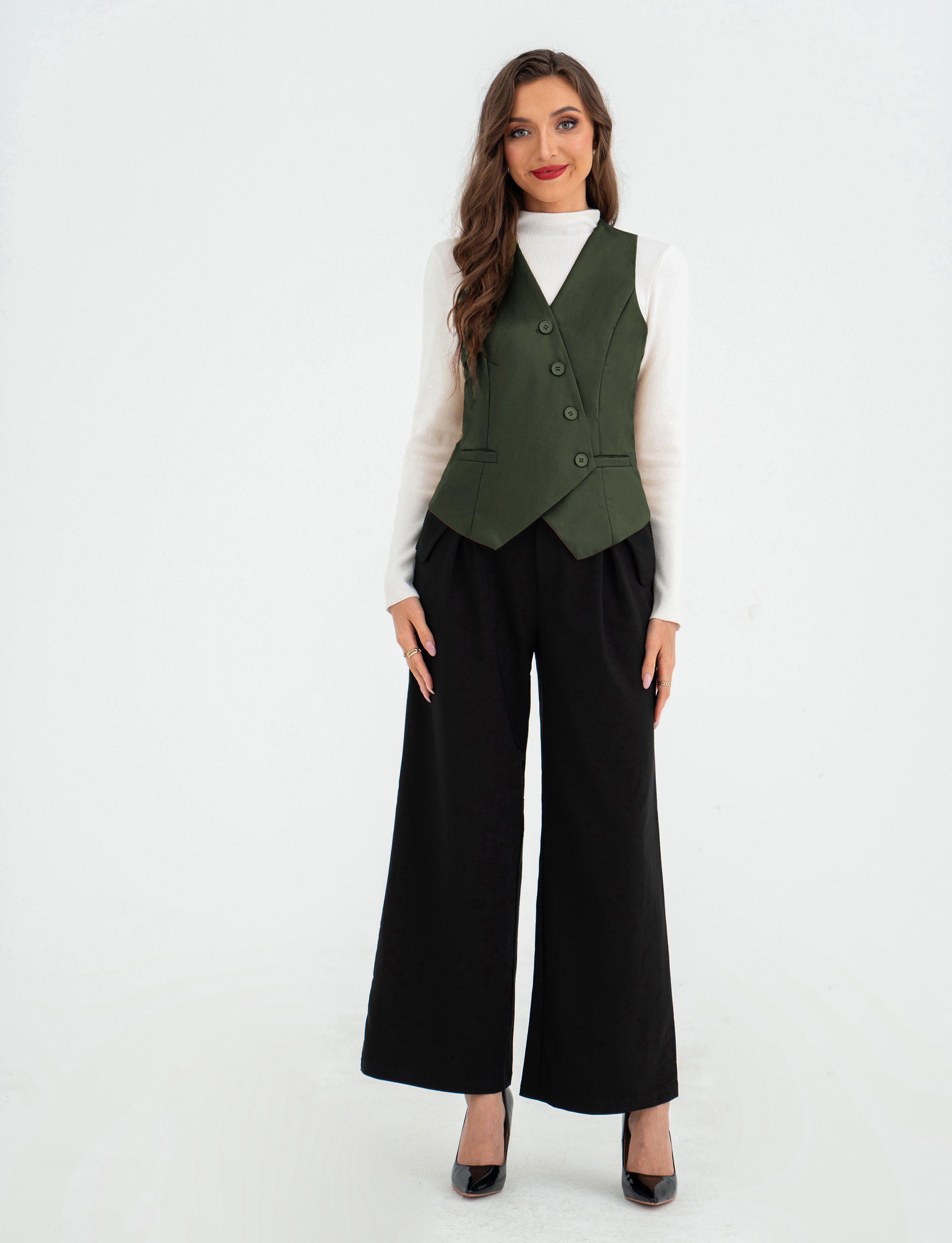 belle poque Vintage Oblique Placket Vest Coat V-Neck Handkerchief Hem Waistcoat