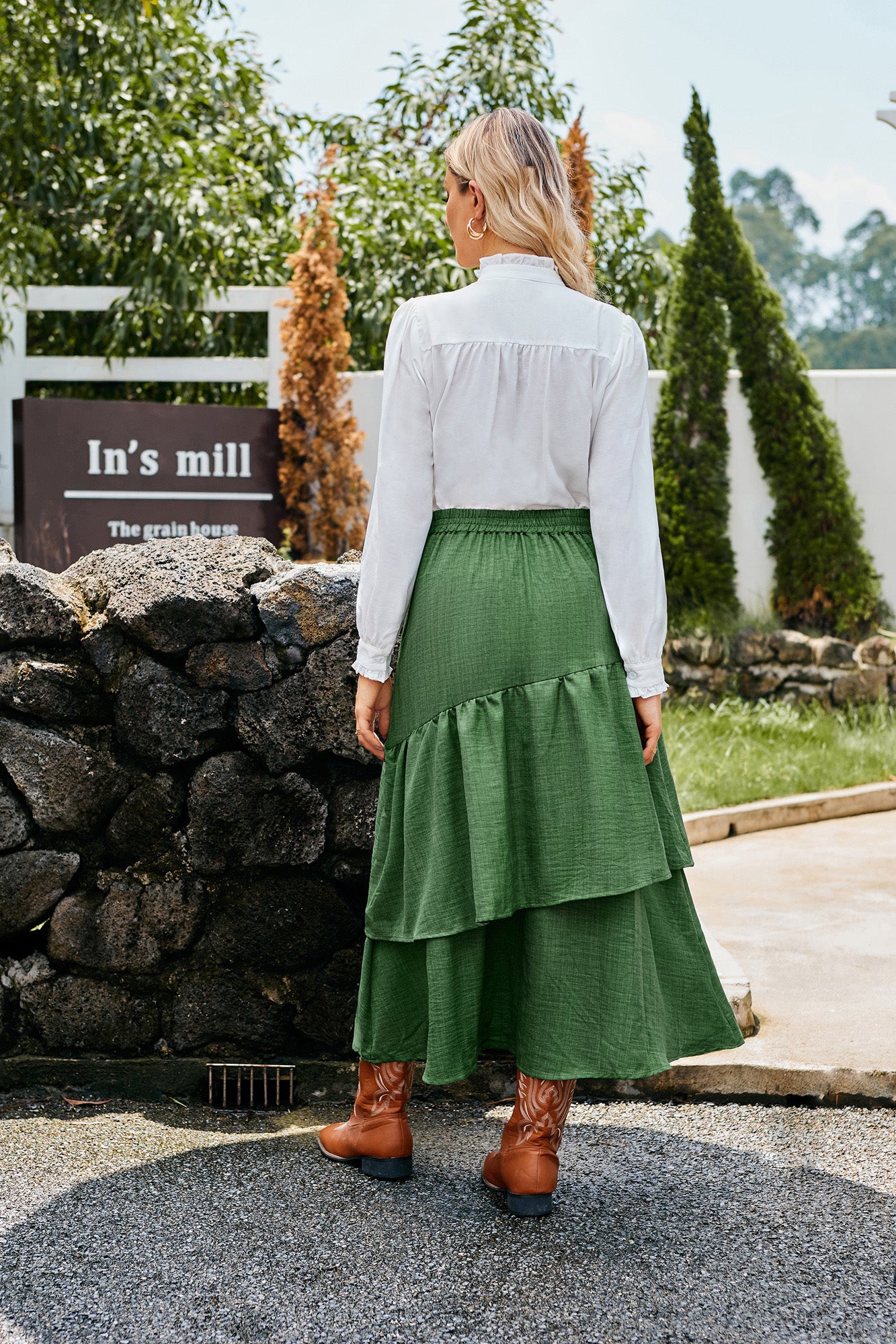 belle poque BP Women Vintage 2-Layer Swing Skirt Elastic High Waist Maxi Skirt