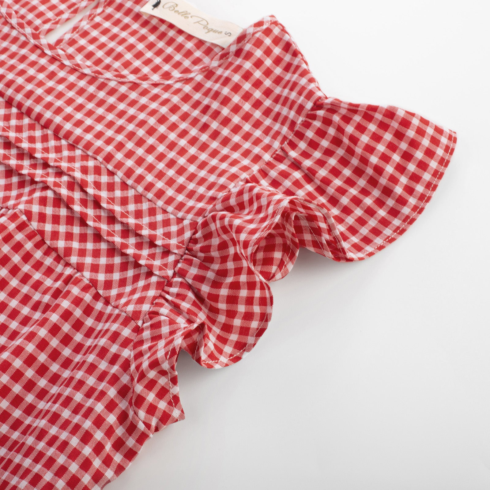 belle poque BP Women Vintage Plaided Tops Flutter Sleeve Crew Neck Keyhole Back Tops