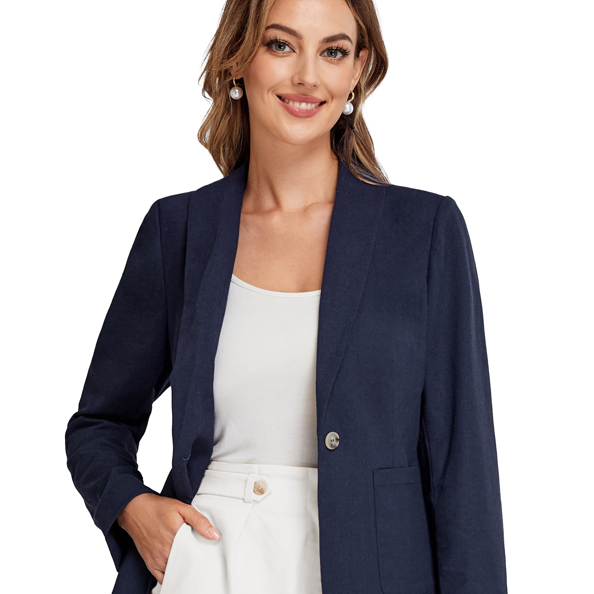 belle poque BP Women Vintage Shawl Lapel Blazer Coat OL One-Button Back Slit Suit Coat Navy