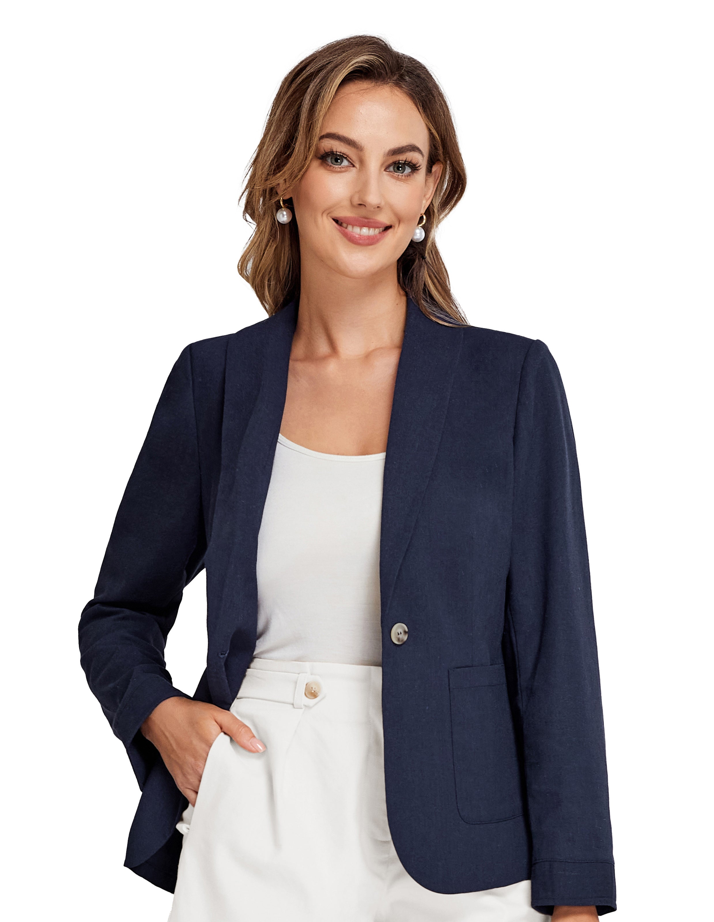 belle poque BP Women Vintage Shawl Lapel Blazer Coat OL One-Button Back Slit Suit Coat Navy